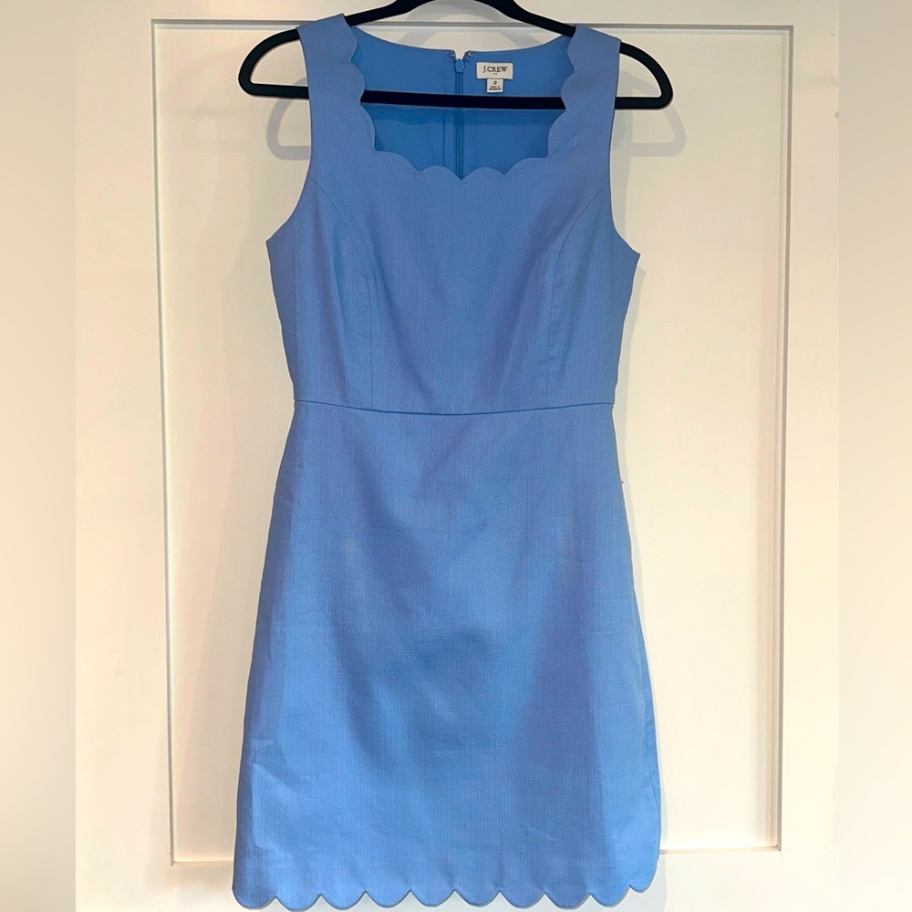 J. Crew Scalloped Basketweave Square-Neck Dress